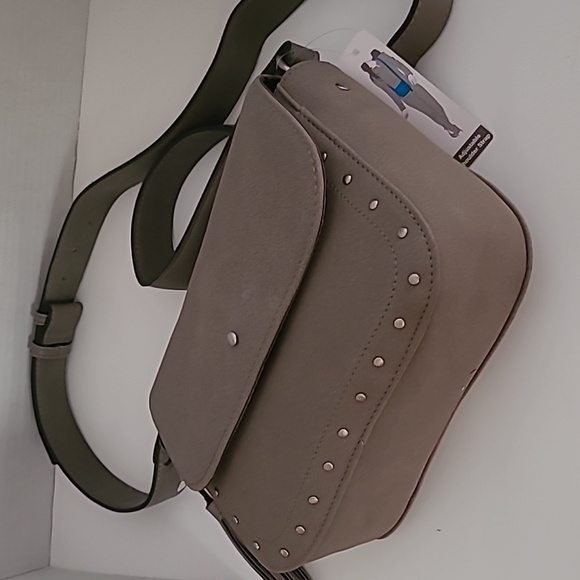 Gray Studded Saddle Crossbody/Shoulder Bag NWT - Picture 14 of 16
